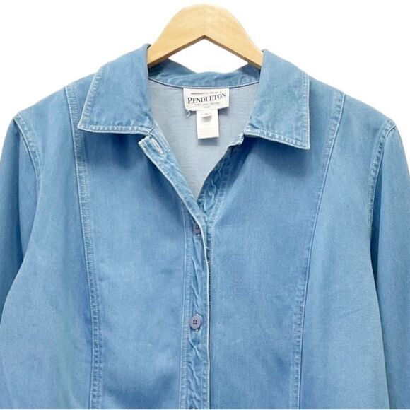 Vintage Pendleton Tencel Chambray Blue Chore Jacket Utility Shirt Womens Size 1X - Picture 6 of 10